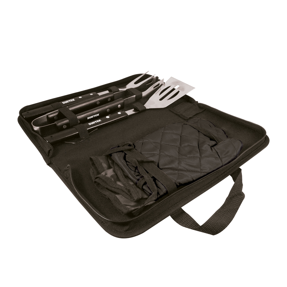 Kit de asado con estuche, mandil, guante y 3 utensilios, Surtek