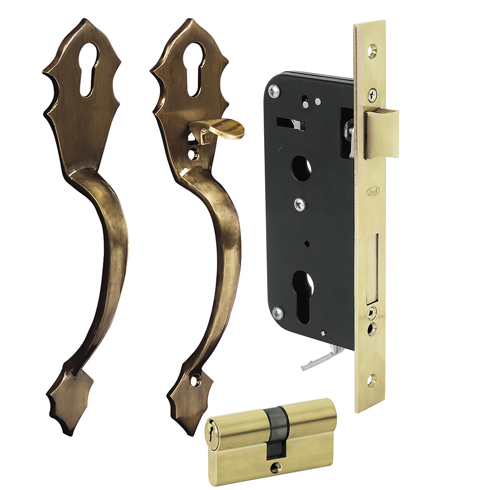 Conjunto Classic función doble, latón antiguo, llave de puntos, Lock