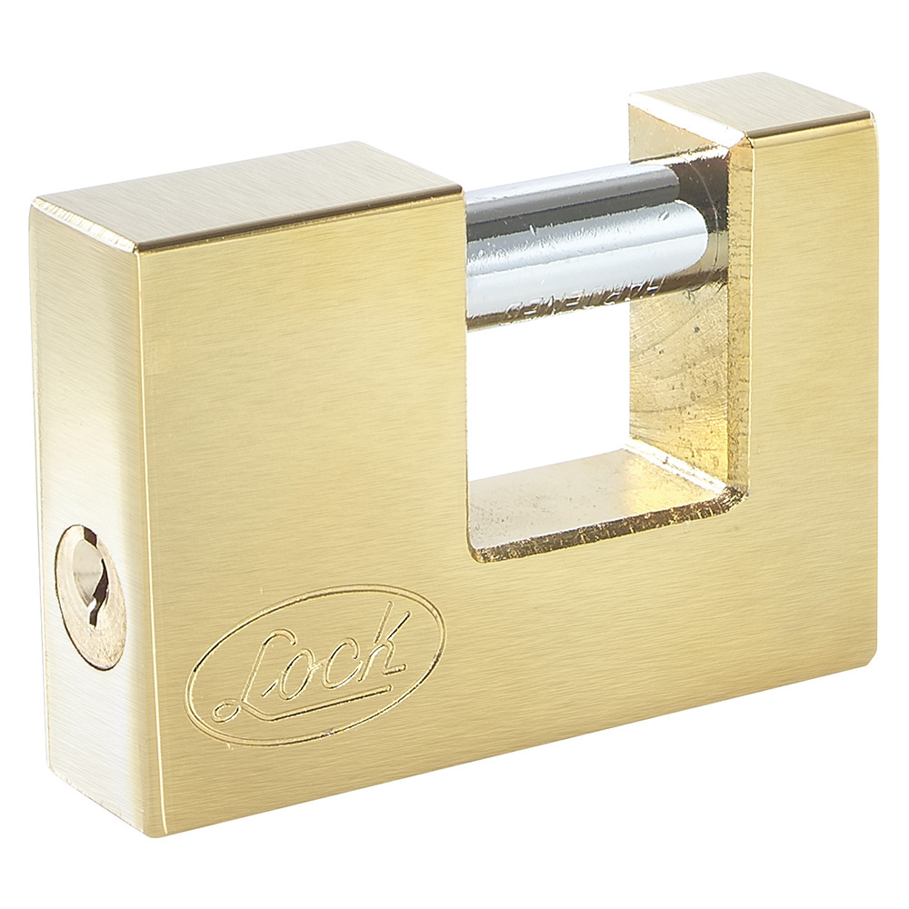 Candado de acero para cortina 75 mm, latón brillante, llave estándar, Lock