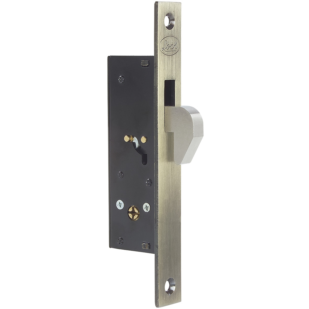 Cerrojo para embutir de gancho, latón antiguo, llave tetra, en caja, Lock