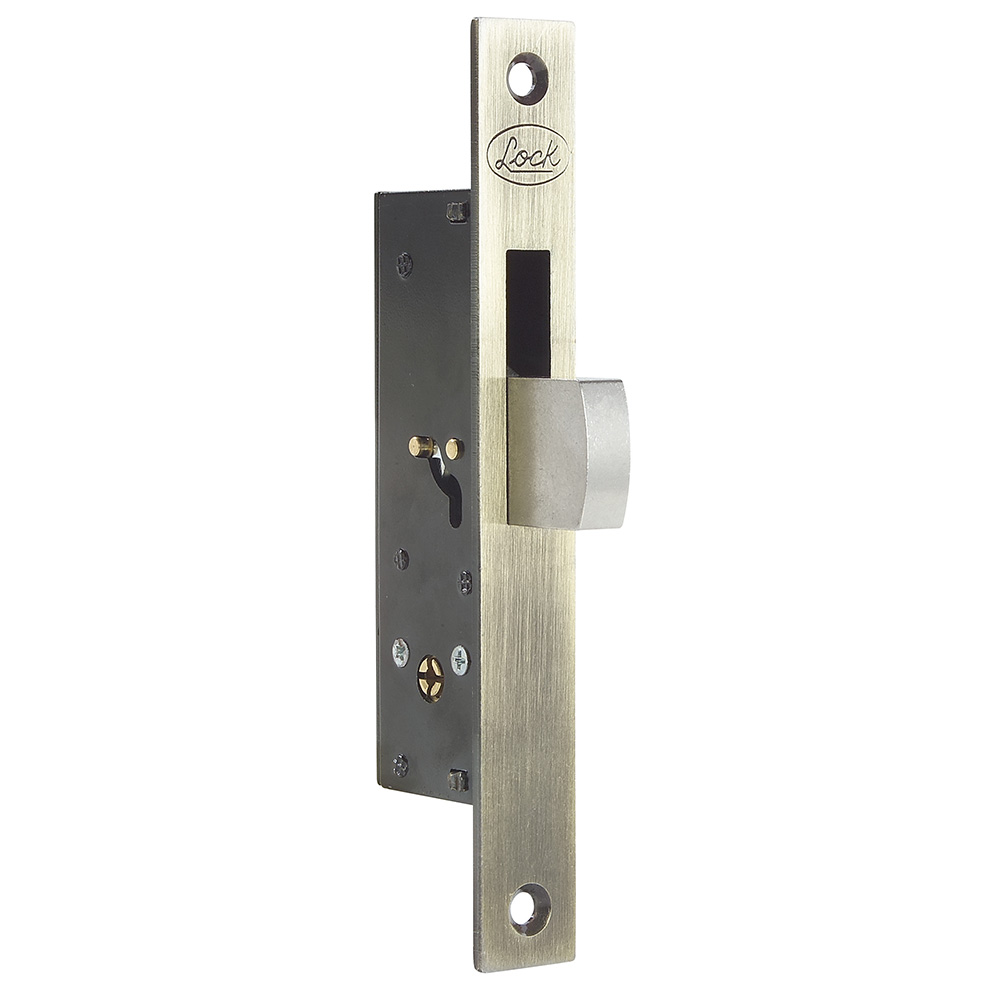 Cerrojo para embutir de paleta, latón antiguo, llave tetra, en caja, Lock