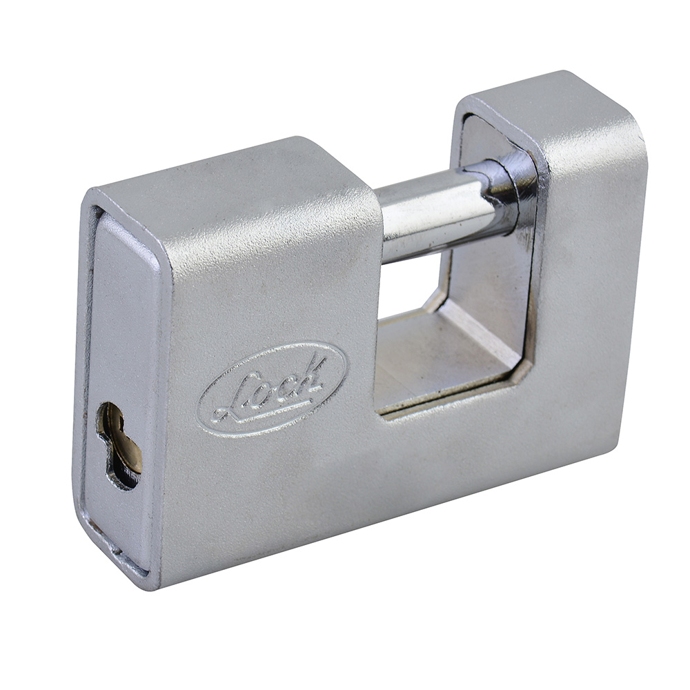Candado de acero para cortina 80 mm, cromo satinado, llave de puntos, Lock
