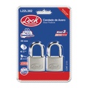 Juego de 2 candados de acero largos 38 mm, llave estándar, Lock