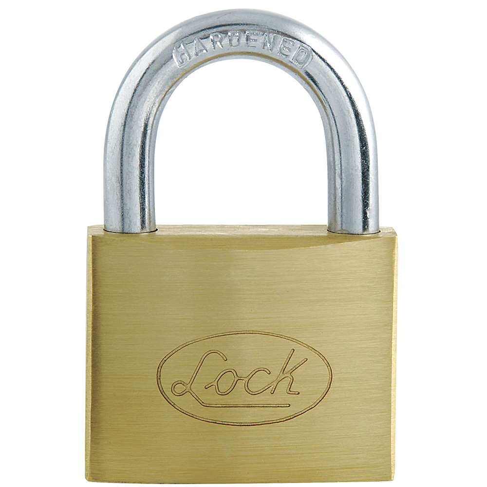 Candado de acero corto 63 mm, acabado latonado, llave estándar, Lock