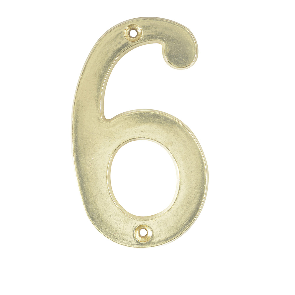 Número 6 slim 4" latón brillante, Lock