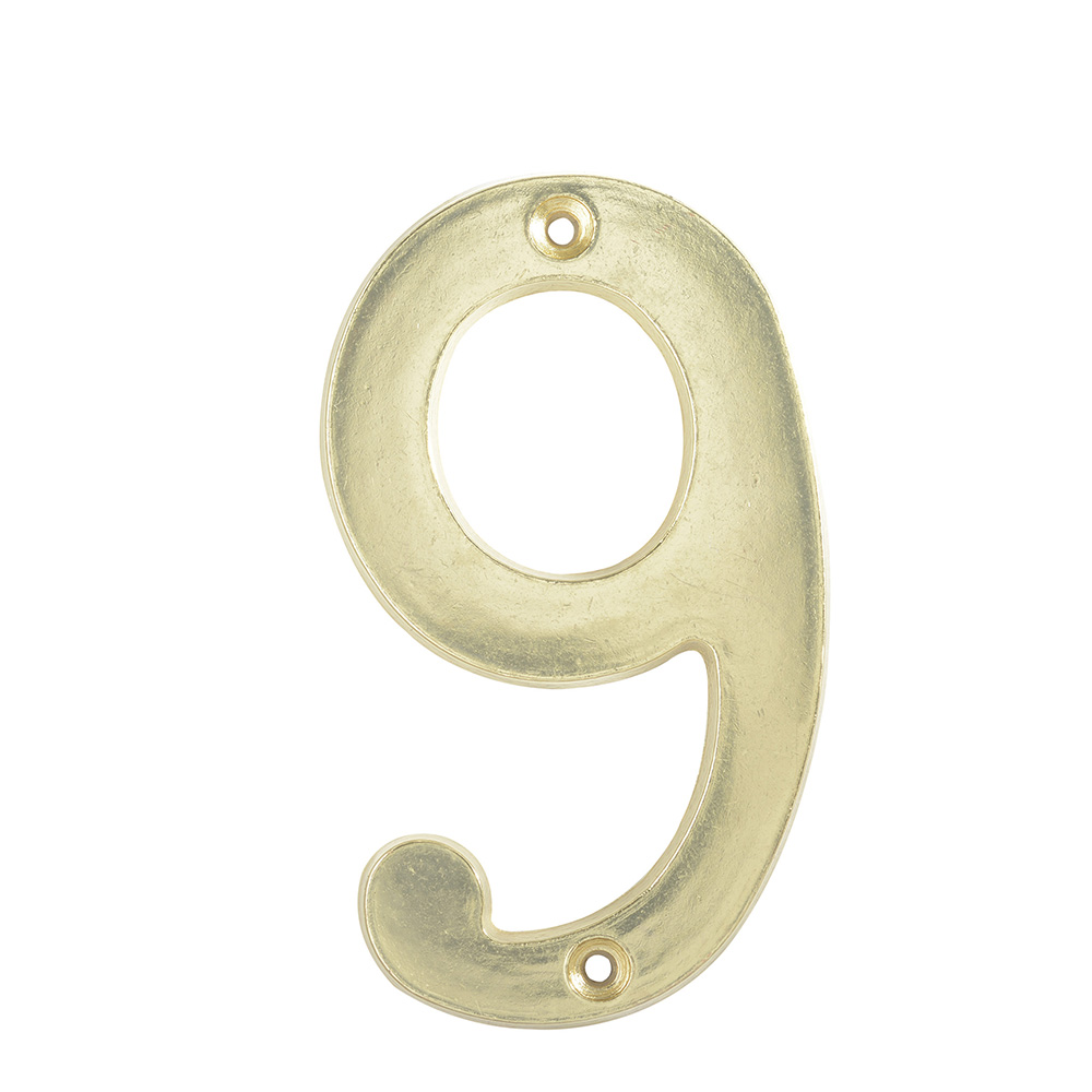 Número 9 slim 4" latón brillante, Lock