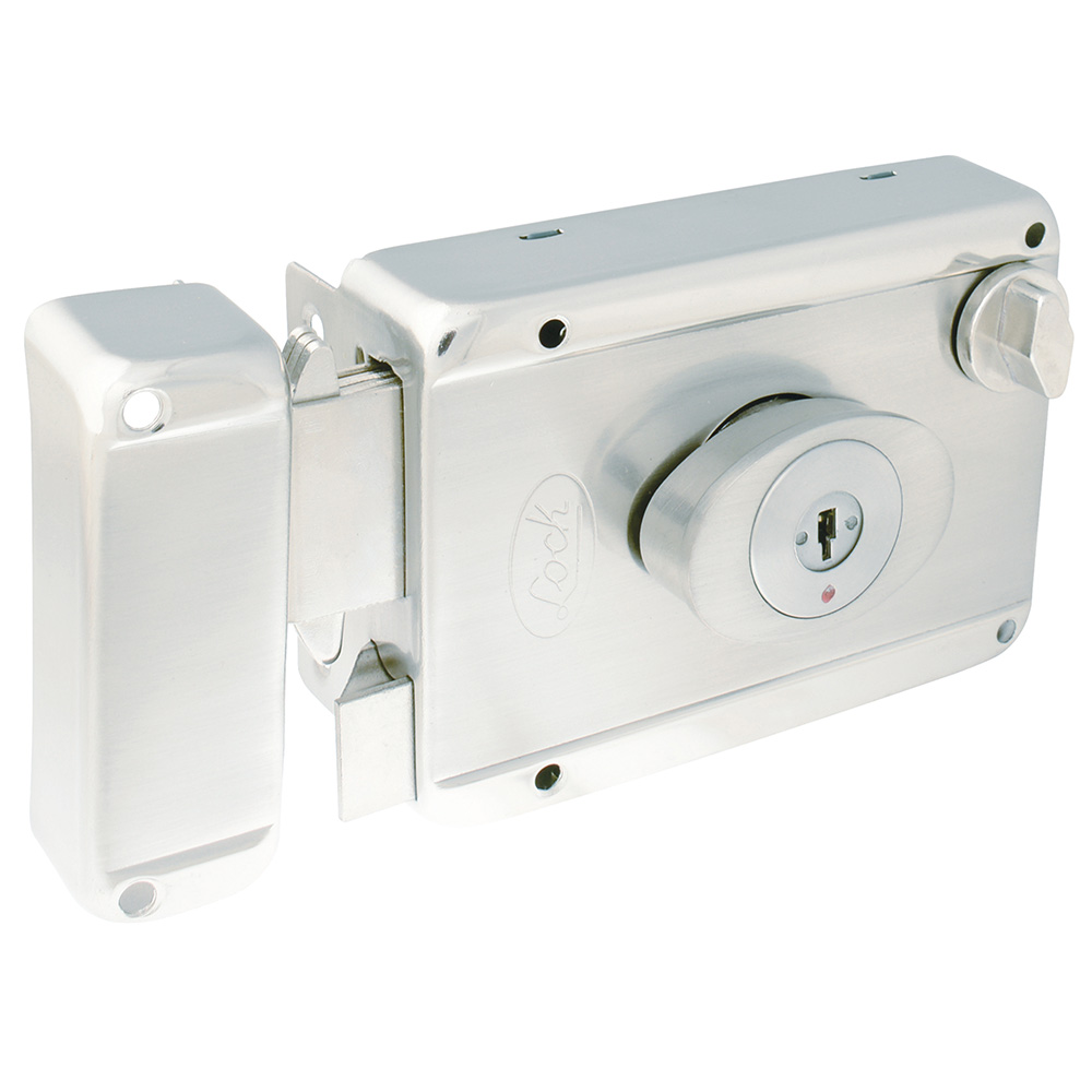 Cerradura de sobreponer función ancla, acero inoxidable, llave de puntos, en caja, Lock