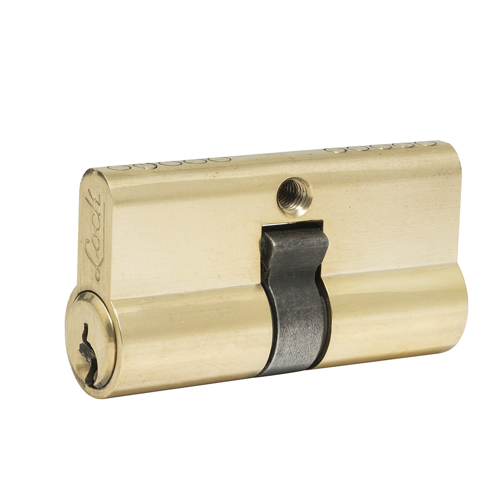 Cilindro europeo 60 mm función doble, latón brillante, llave estándar, en caja, Lock