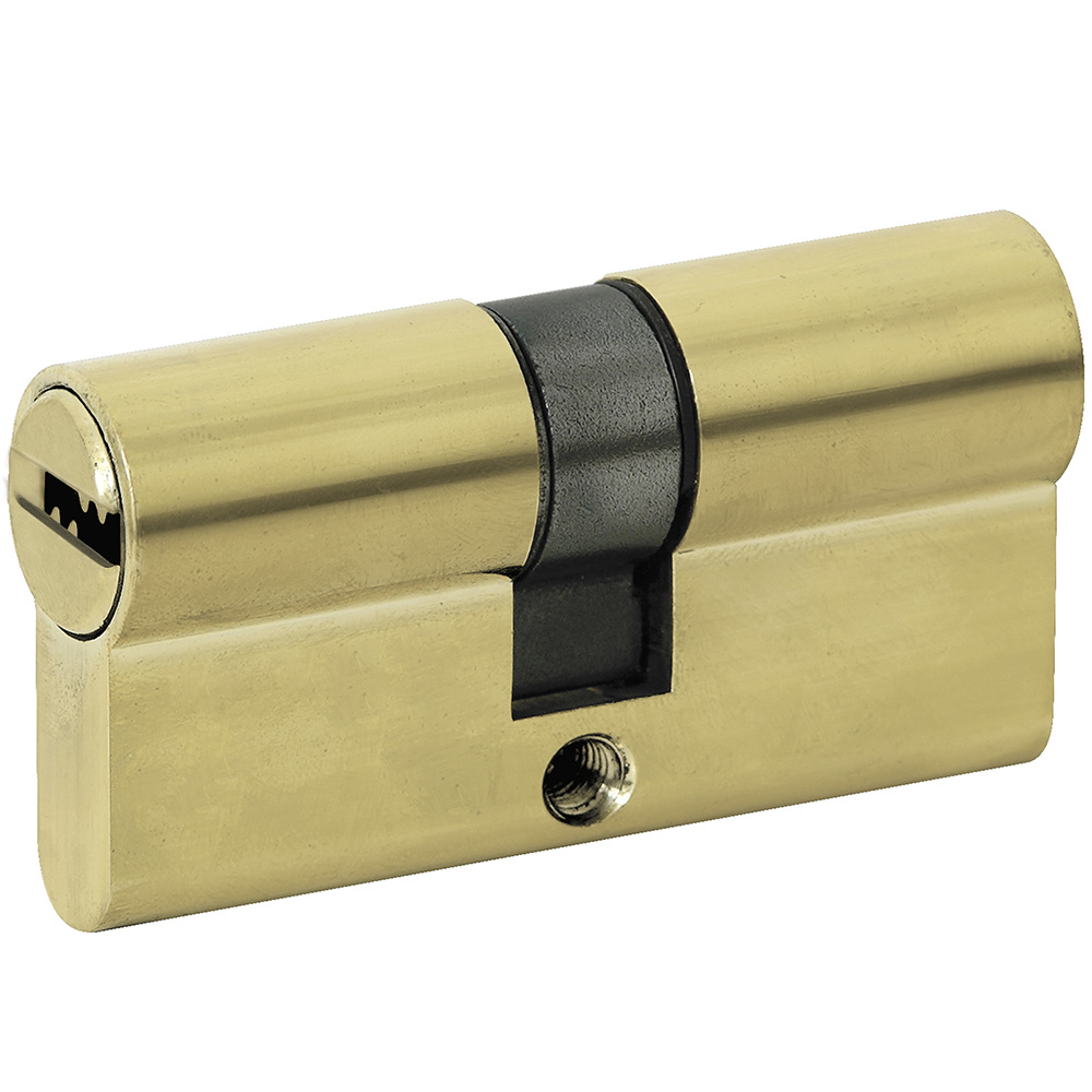 Cilindro europeo 60 mm función doble, latón brillante, llave de puntos, en caja, Lock