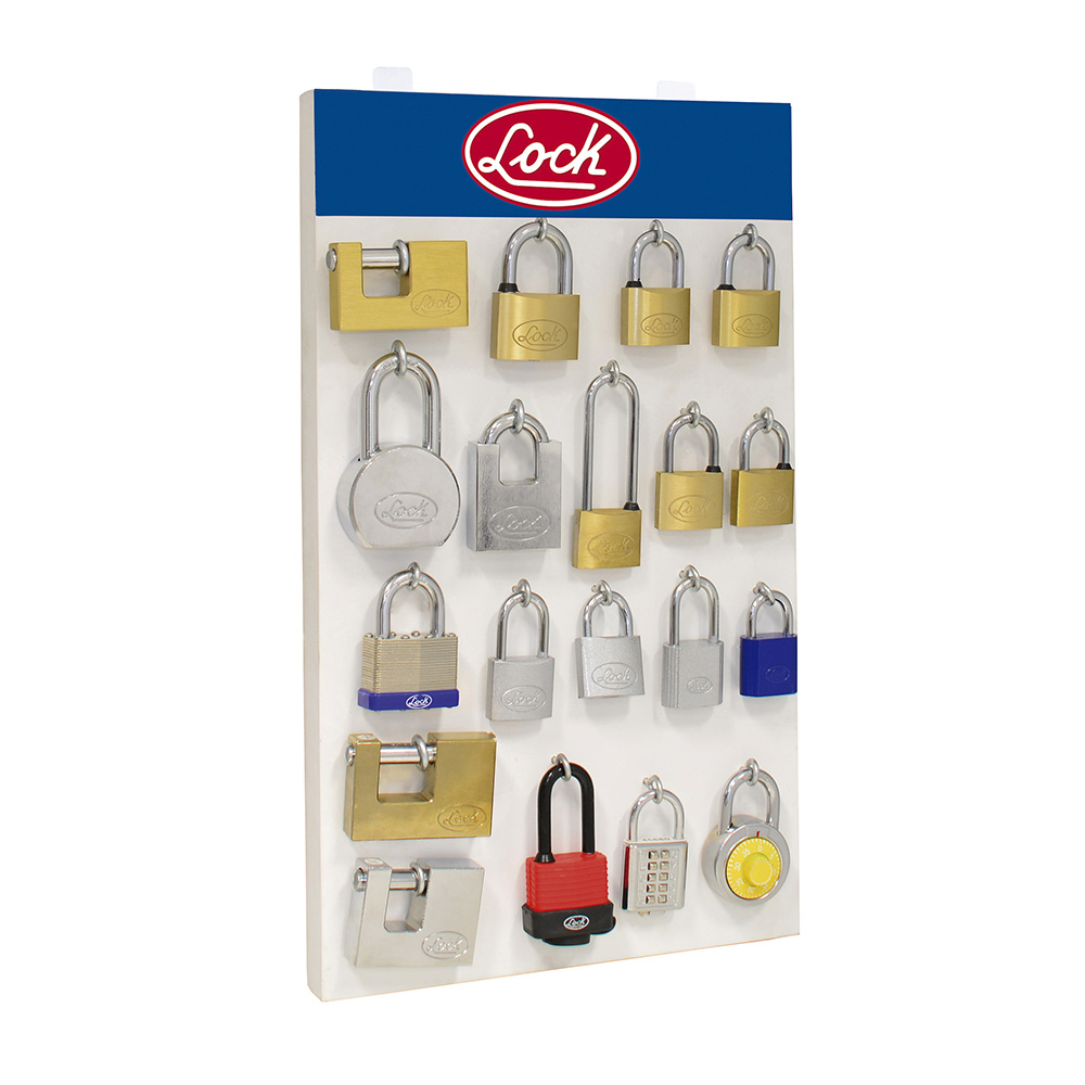 Tabla exhibidora con candados, 19 piezas, Lock