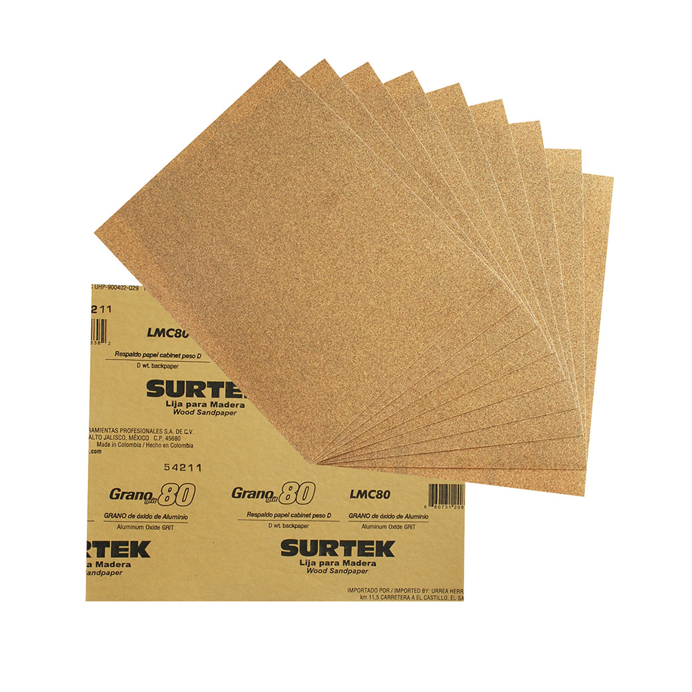 Lija panel cabinet para madera, grano 80, Surtek