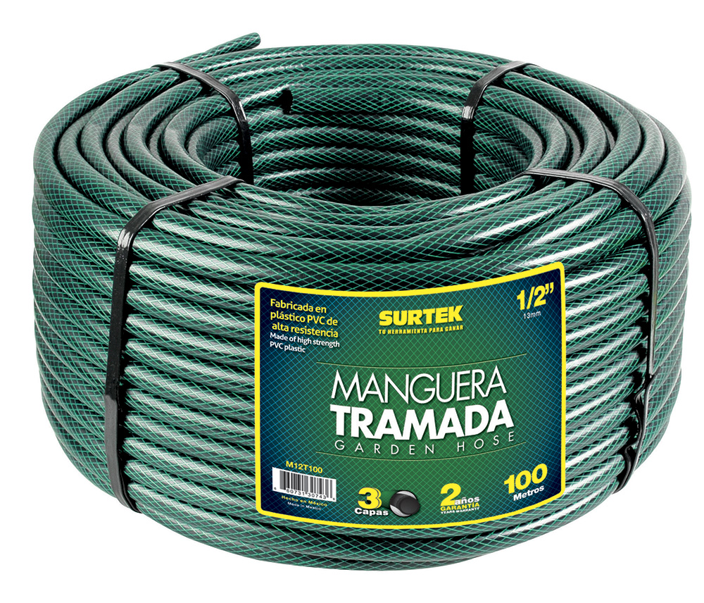 Manguera para jardín tramada en rollo verde 1/2", 100 m, Surtek
