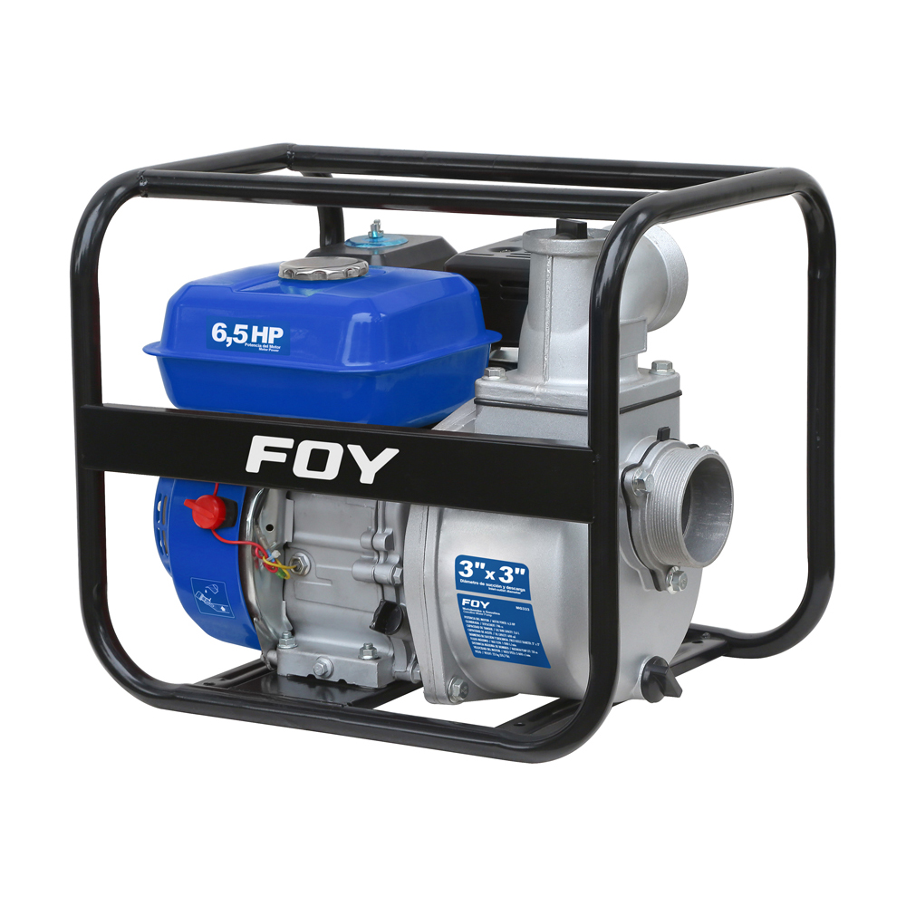Motobomba a gasolina con diámetro de succión y descarga de 3x3", 6.5 HP, Foy