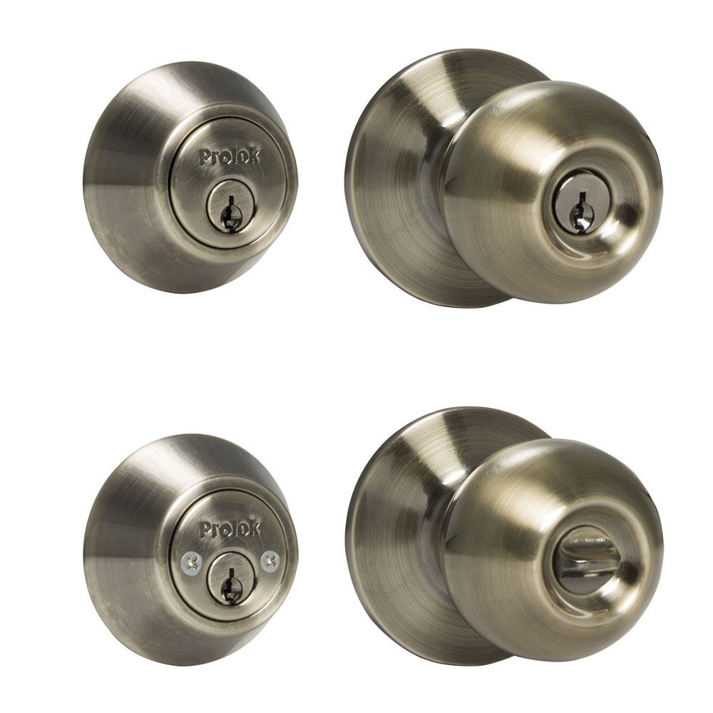 Combo de pomo bola función doble, latón antiguo, llave estándar, blíster, Prolok