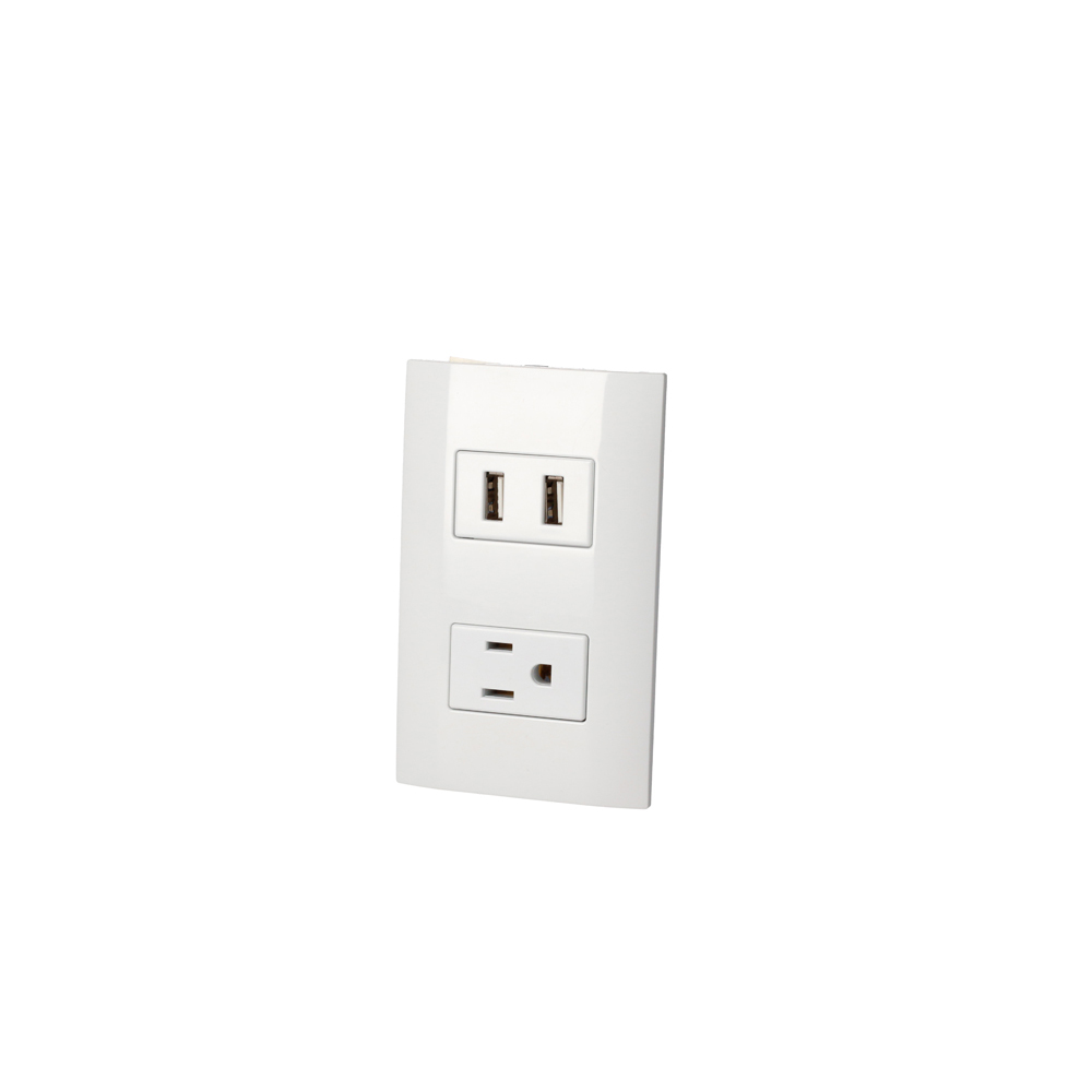Placa 1 contacto 1 USB doble 1/3, línea Americana, color blanco, Surtek