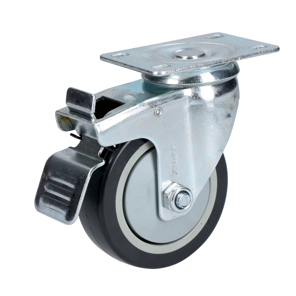 Rodaja de poliuretano negro giratoria con freno 3", Surtek