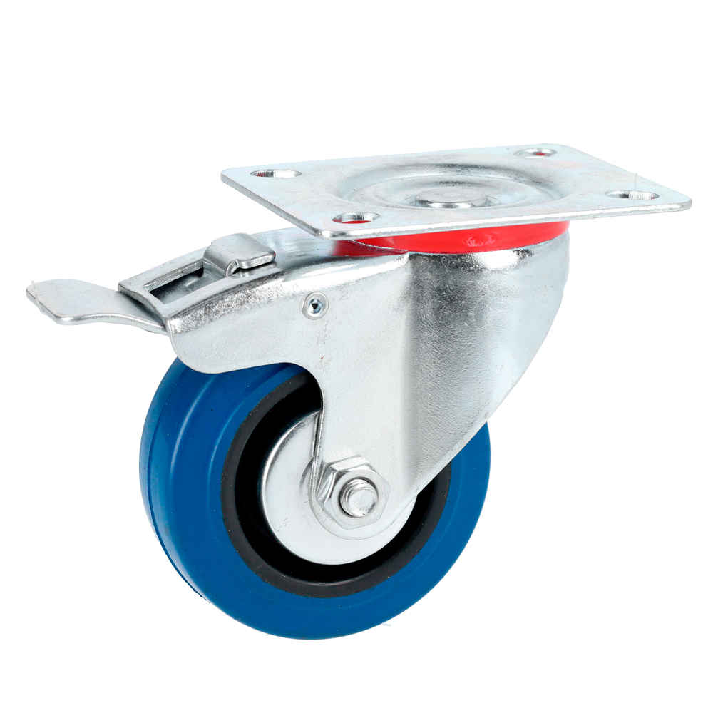 Rodaja de goma elástica giratoria con freno azul 4", Surtek