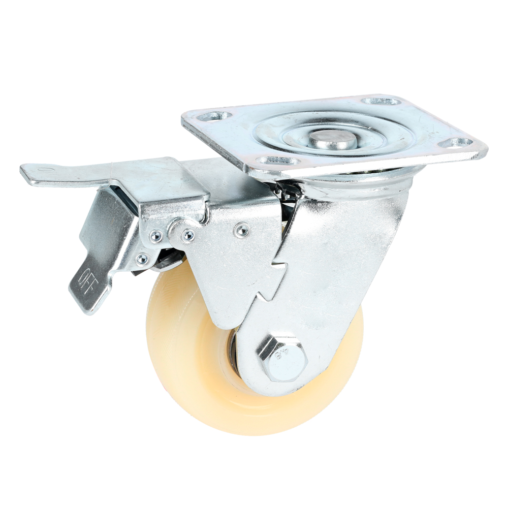 Rodaja de polipropileno blanca giratoria con freno 4", Surtek
