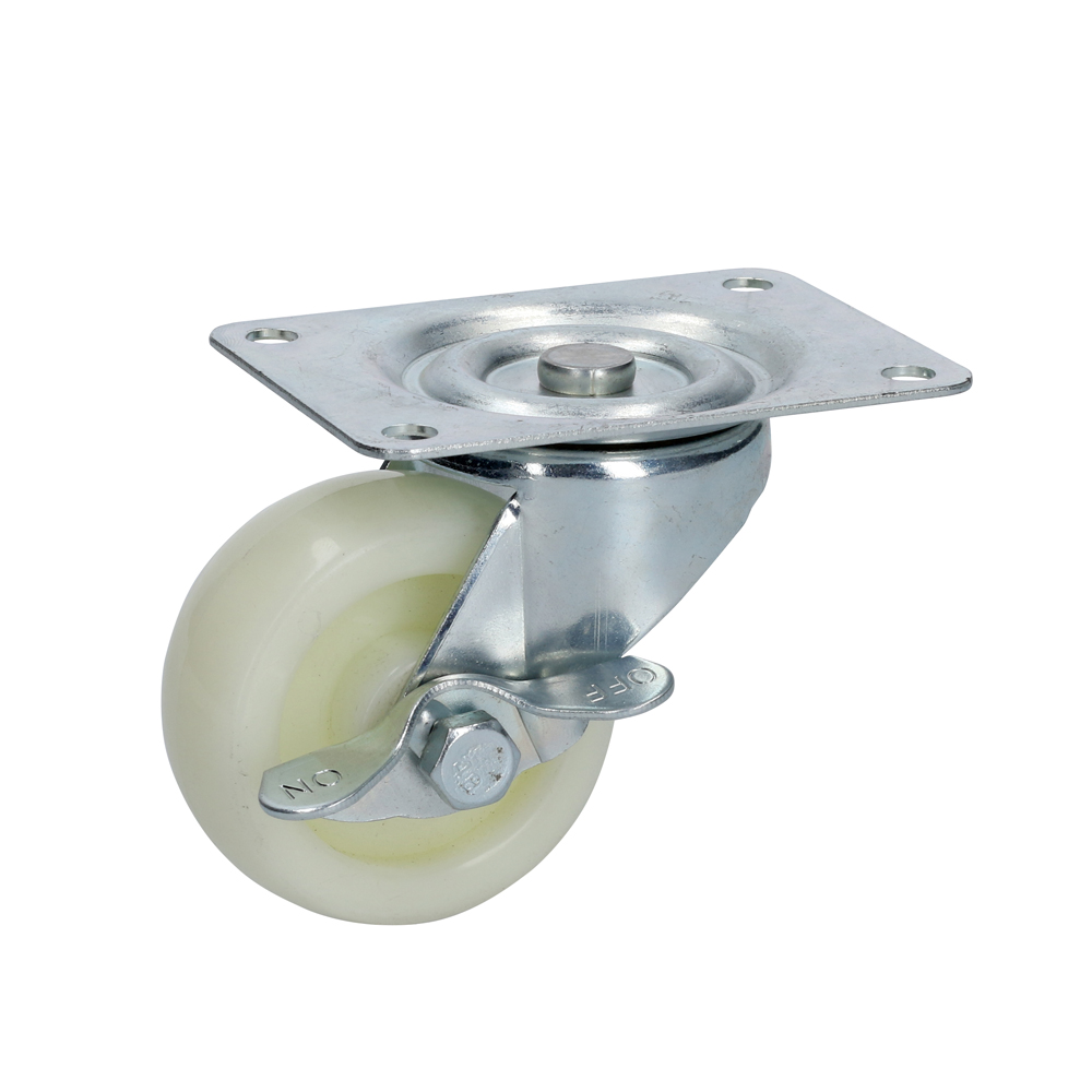 Rodaja de polipropileno blanca giratoria con freno 3", Surtek