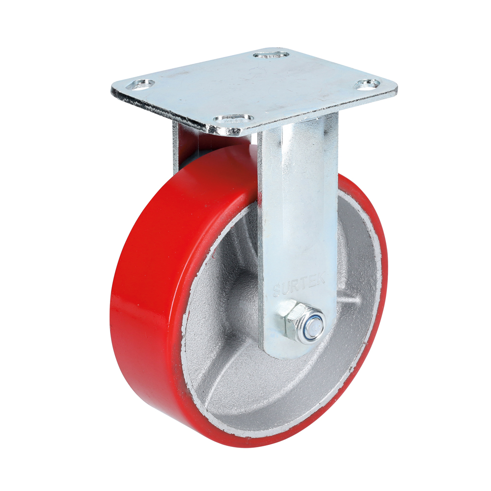 Rodaja de fierro con poliuretano rojo fija 3", Surtek