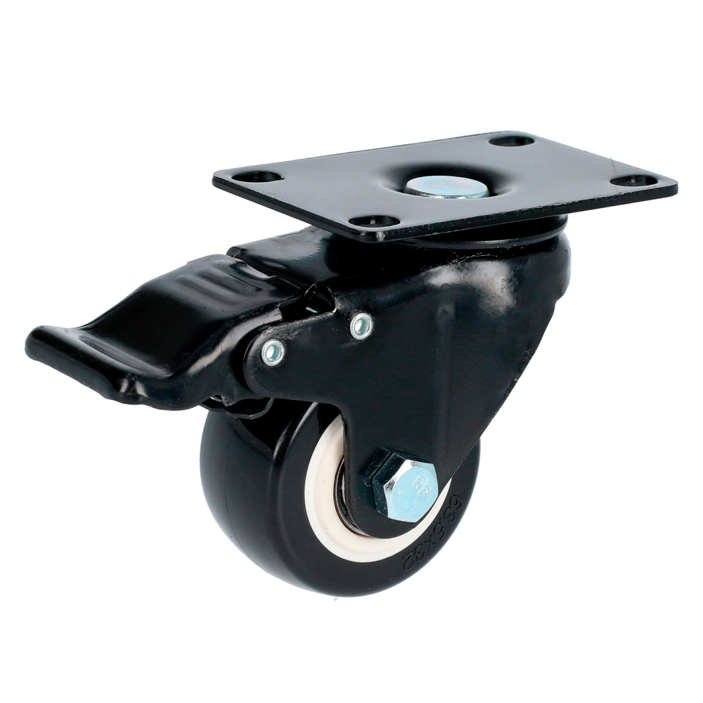 Rodaja de PVC negro con placa giratoria con freno 2-1/2", Surtek