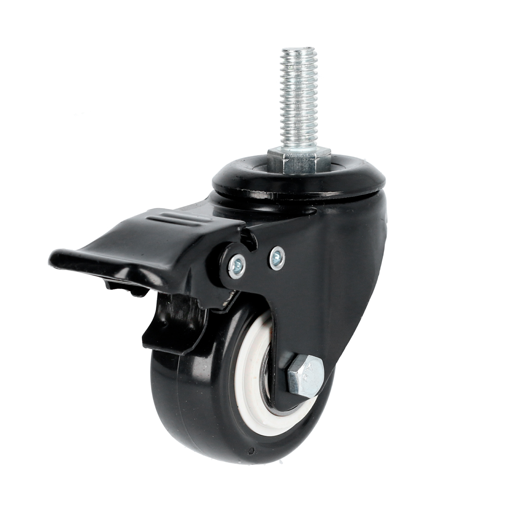 Rodaja de PVC negro con espiga roscada con freno 3", Surtek