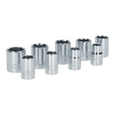 Juego de 9 dados métricos cuadro de 3/8", 6 puntas, en riel, Surtek