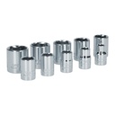 Juego de 10 dados en pulgadas cuadro de 3/8", 6 puntas, en riel, Surtek