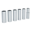 Juego de 6 dados largos en pulgadas cuadro de 1/2", 12 puntas, en riel, Surtek
