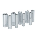 Juego de 9 dados largos métricos cuadro de 1/4", 6 puntas, en riel, Surtek