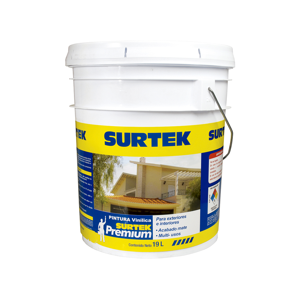 Cubeta de pintura vinílica premium 19 Lt color marfil, Surtek