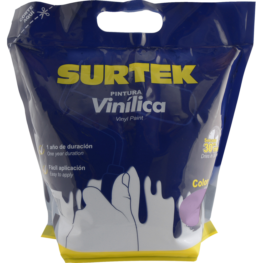 Pintura vinílica en bolsa 3.78 Lt color lila, Surtek