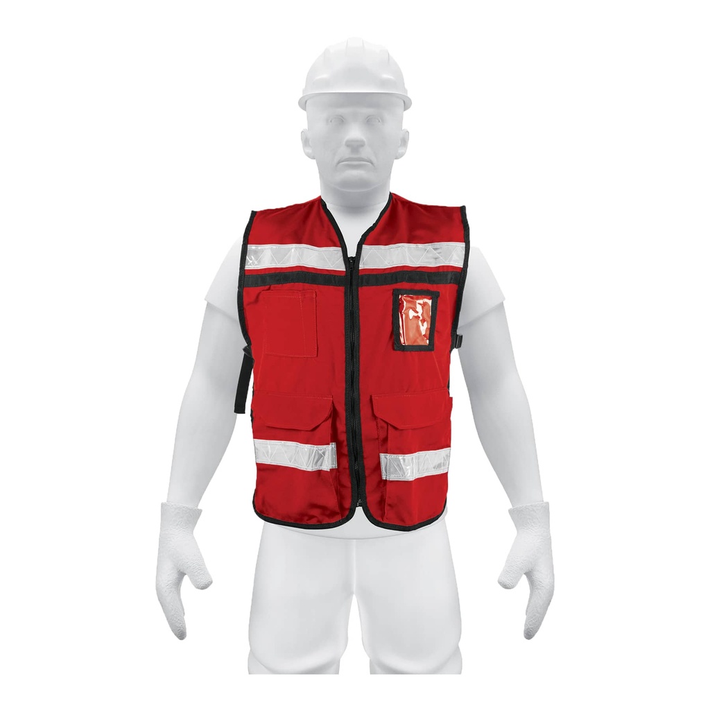 14663 / Chaleco brigadista con cintas reflejantes, color rojo, Truper