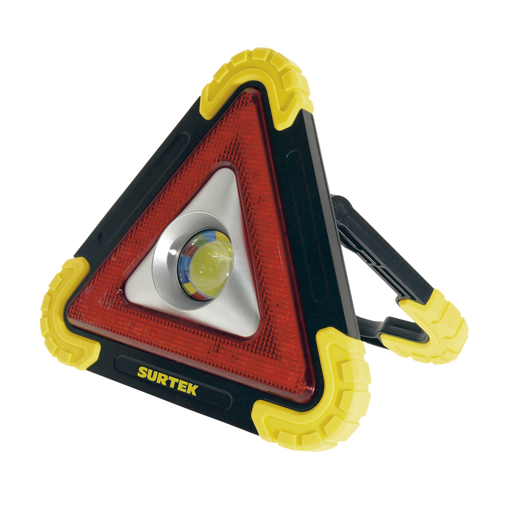 Triángulo reflector de baterías recargables y panel solar, 10", Surtek