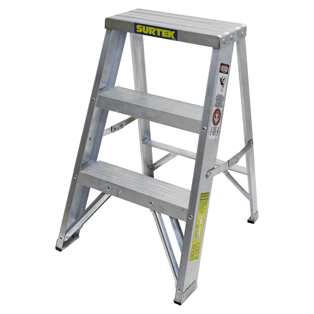 Escalera tipo taburete de aluminio con 2 peldaños, Surtek