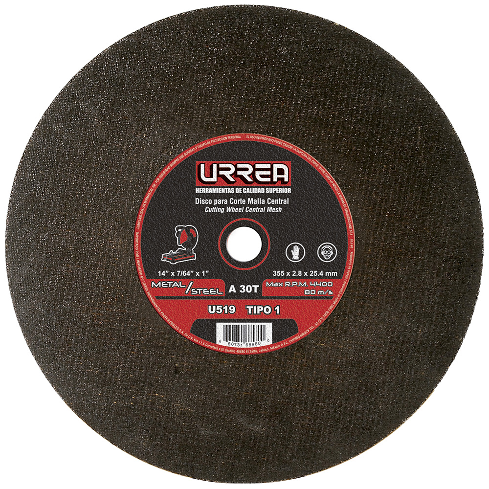 Disco abrasivo tipo 1 para metal 14" x 7/64", Urrea