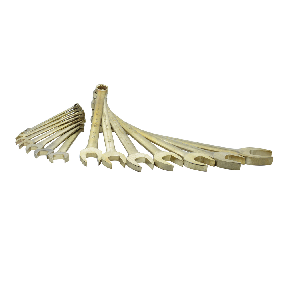 Juego de 15 llaves combinadas de bronce-aluminio antichispa en pulgadas, 12 puntas, Urrea