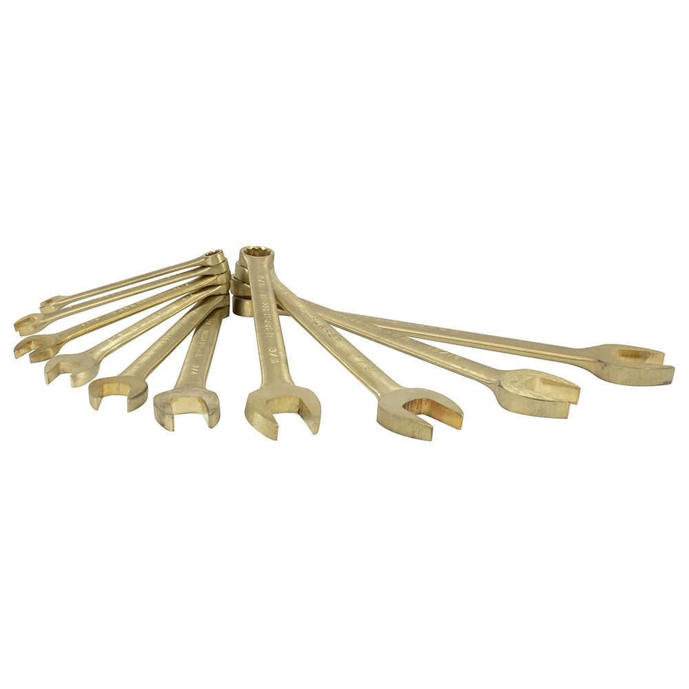 Juego de 10 llaves combinadas de bronce-aluminio antichispa en pulgadas, 12 puntas, Urrea