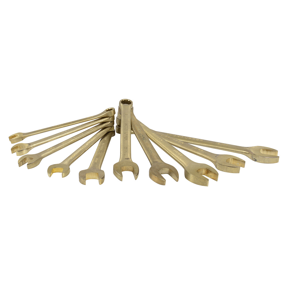 Juego de 10 llaves combinadas de bronce-aluminio antichispa métricas, 12 puntas, Urrea