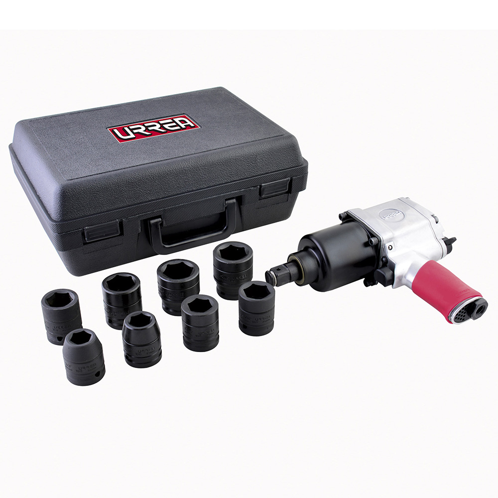 Juego de pistola de impacto neumática cuadro de 3/4" y accesorios métricos, 10 piezas, Urrea