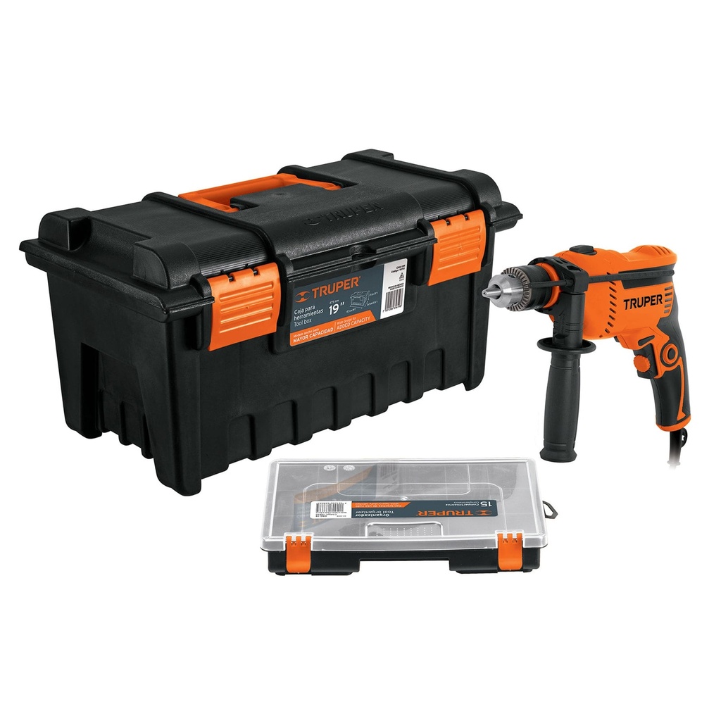 Rotomartillo/destornillador 1/2' 650W,caja herramienta y org, Truper