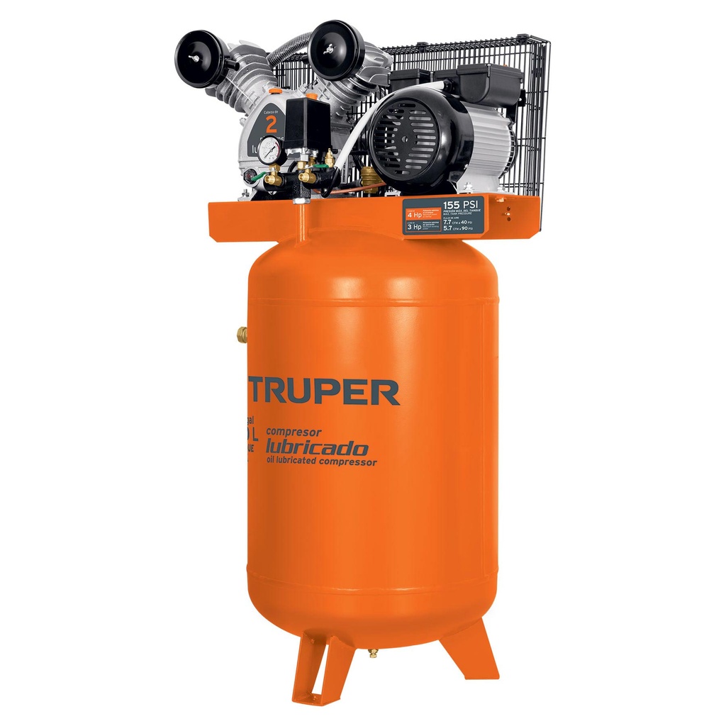 19358 / Compresor de aire, con banda, vertical 120L 4HP, 220V Truper