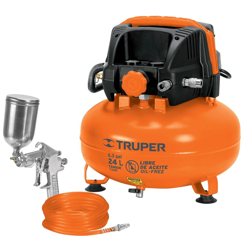101428 / Kit comp libre de aceite 24 L, 2-2/3 HP, PIPI-420 y manguera, Truper