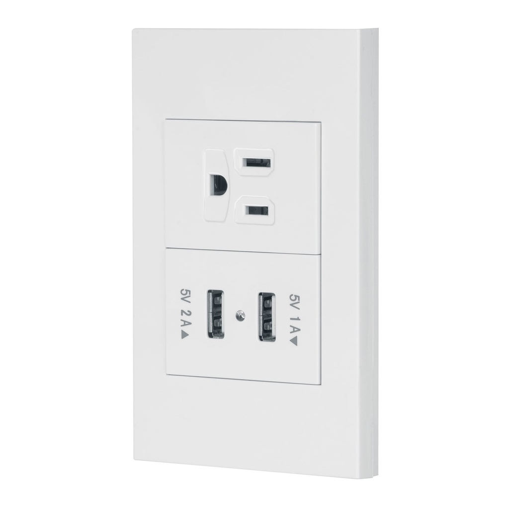 45603 / Placa armada 1contacto, 2puertos USB, 1.5mod,Española,blanco, Volteck
