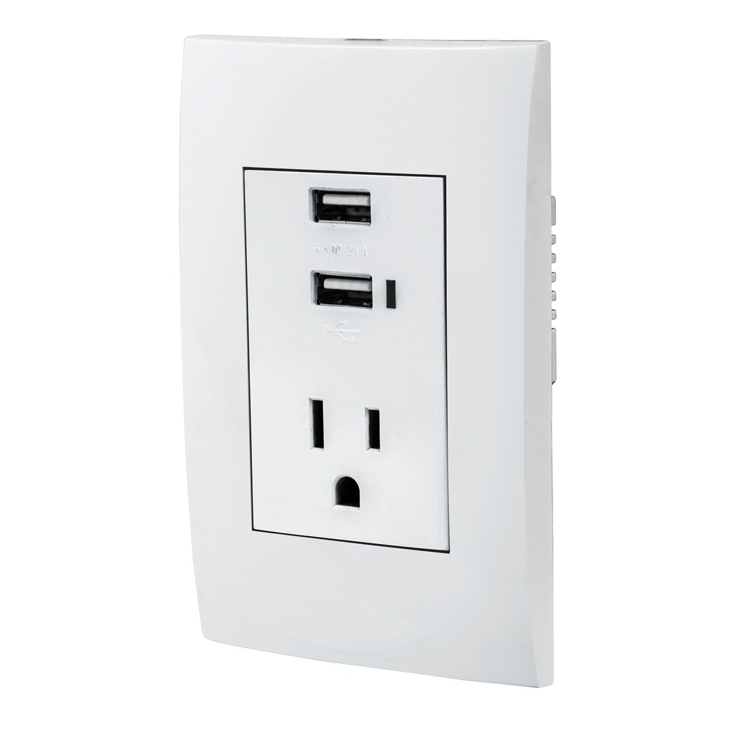48313 / Contacto 2polos + tierra con 2 puertos USB, Oslo, blanco, Volteck