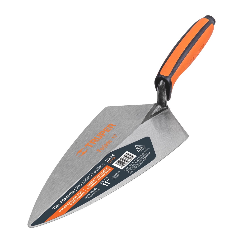 11234 / Cuchara p/ albañil 11' forjada tipo Filadelfia, Comfort Grip, Truper