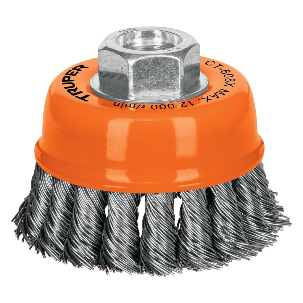 17529 / Carda copa 3' alambre trenzado grueso, eje 5/8'-11, Truper