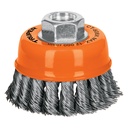 17529 / Carda copa 3' alambre trenzado grueso, eje 5/8'-11, Truper
