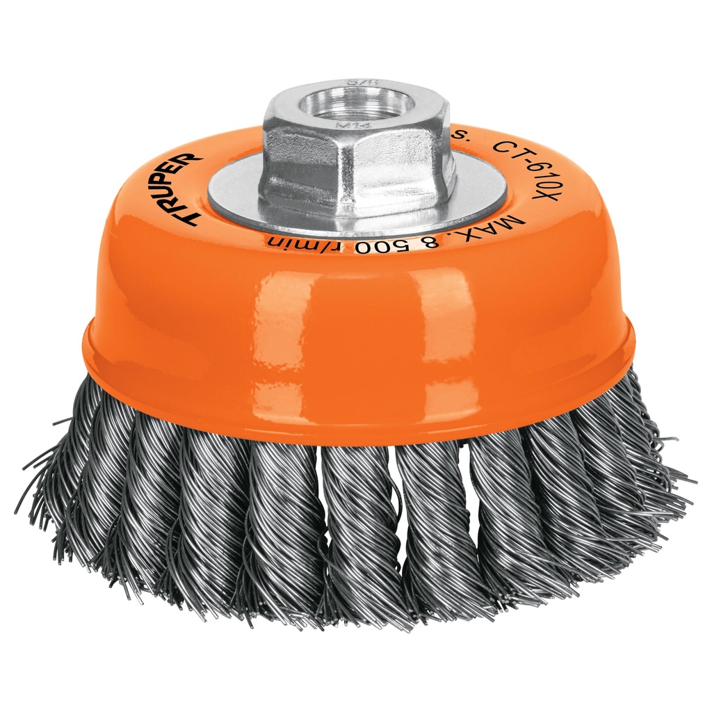 17531 / Carda copa 4' alambre trenzado grueso, eje 5/8'-11, Truper