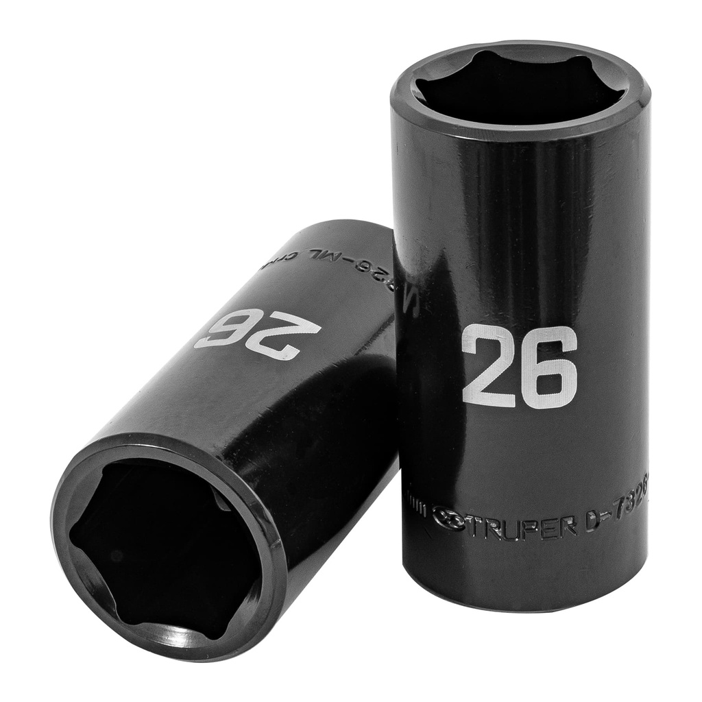 100925 / Dado largo impacto de 26 mm, 6 puntas, cuadro 1/2', Truper